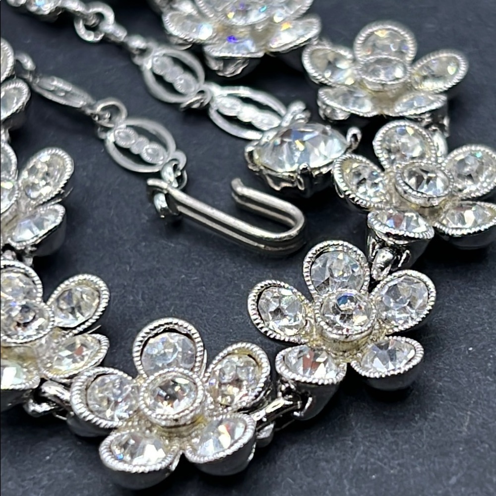 Vintage Bogoff Rhinestone Flower Necklace - image 2